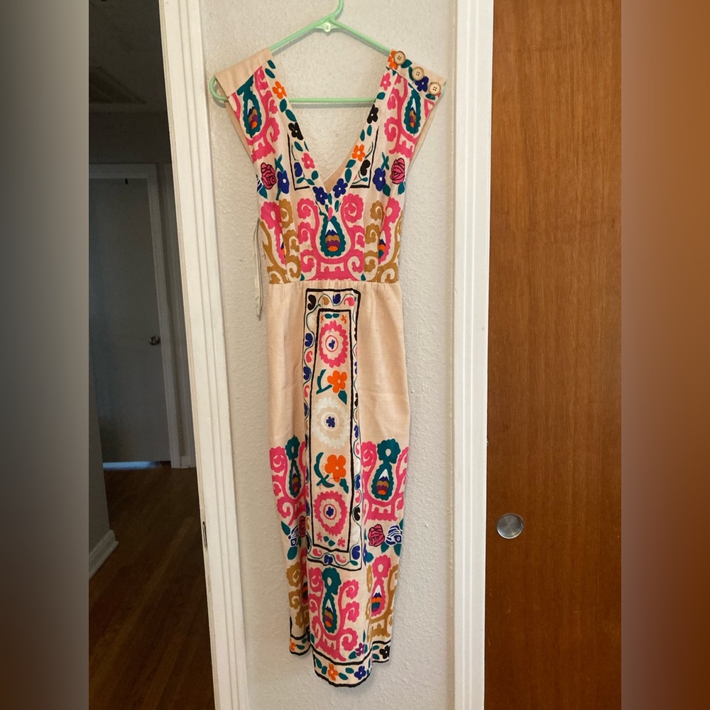 Plenty by Tracy Reese Cream with Floral Midi Dress w/ Pockets, Size 6